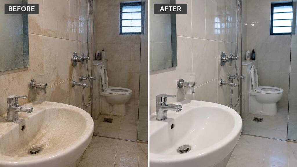 Before and after: Bathroom hard water stains