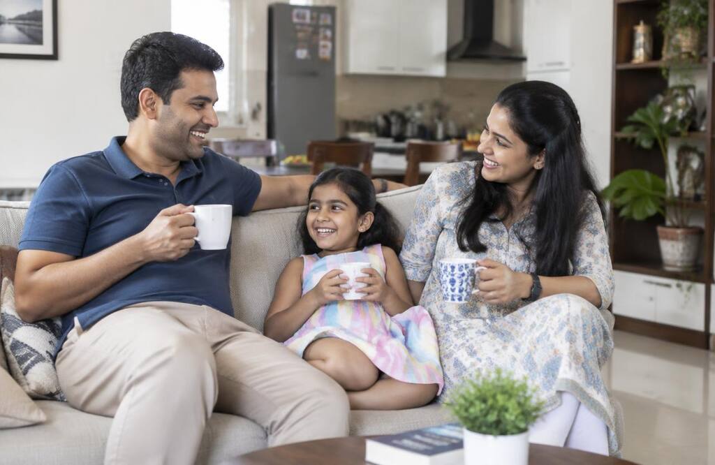 Family relaxing in a freshly cleaned home